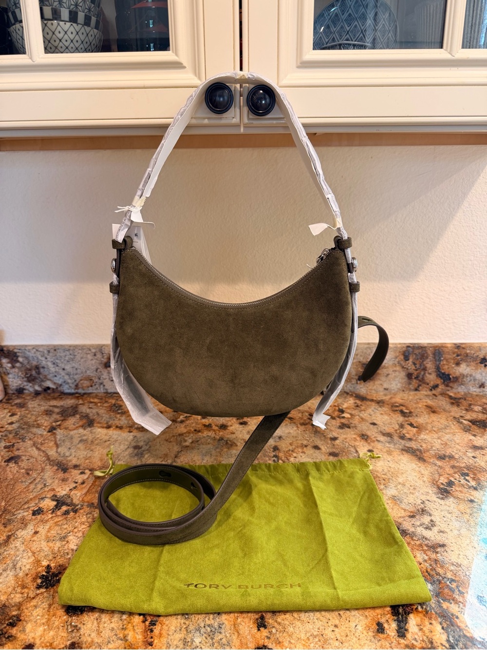 Tory Burch Romy Suede Half Moon Bag - Picture 2 of 10